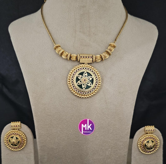 Flower Design premium quality matte finish necklace with matching big Earrings  - Fashion Jewelry - MK Fashionkart
