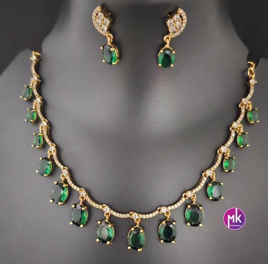 Elegant style beautiful celebrity style AD and CZ stone necklace with matching Earrings - Adult cum Teen Necklace - MK Fashionkart