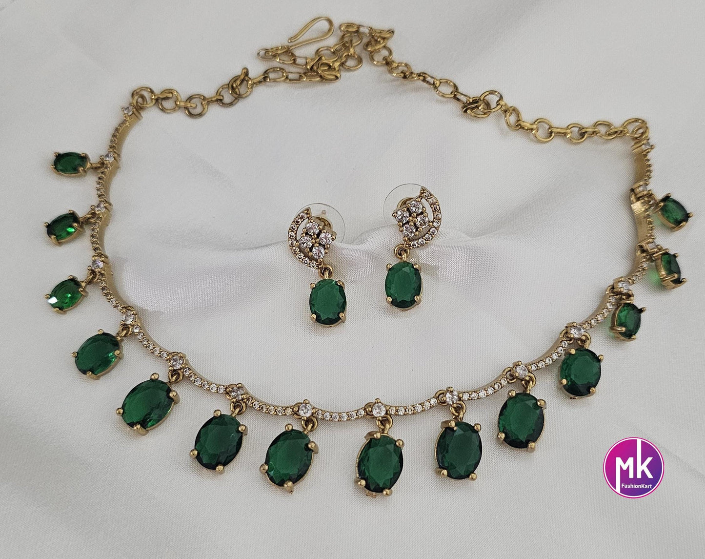 Elegant style beautiful celebrity style AD and CZ stone necklace with matching Earrings - Adult cum Teen Necklace - MK Fashionkart