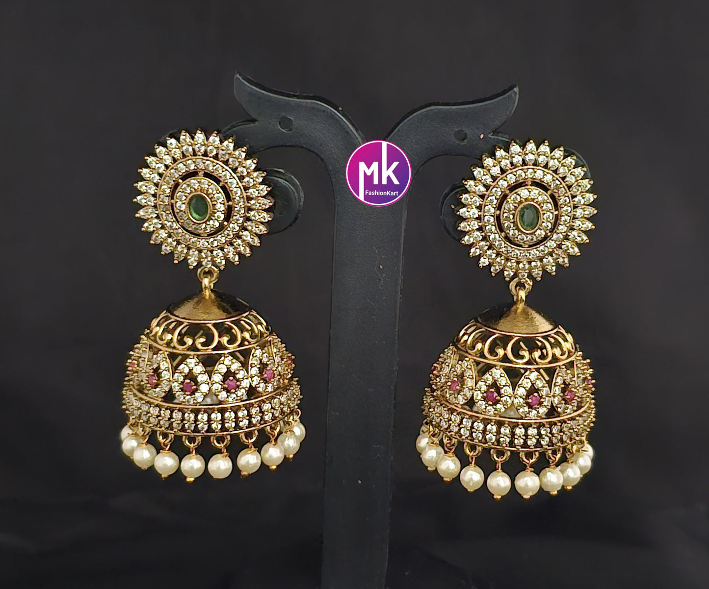 Premium Quality premium polish Big Jhumka with hangings pearls - MK Fashionkart - Fashion Jewelry