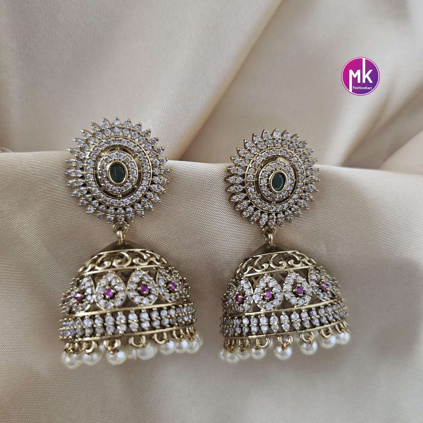 Premium Quality premium polish Big Jhumka with hangings pearls - MK Fashionkart - Fashion Jewelry