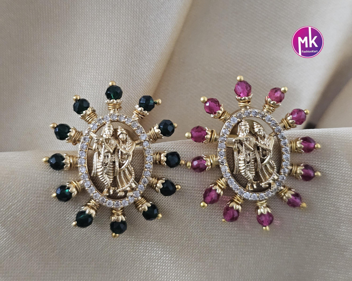 Radha Krishna Gold finish AD stone Earrings with Crystals - Partywear Earrings - MK Fashionkart - Fashion Jewelry