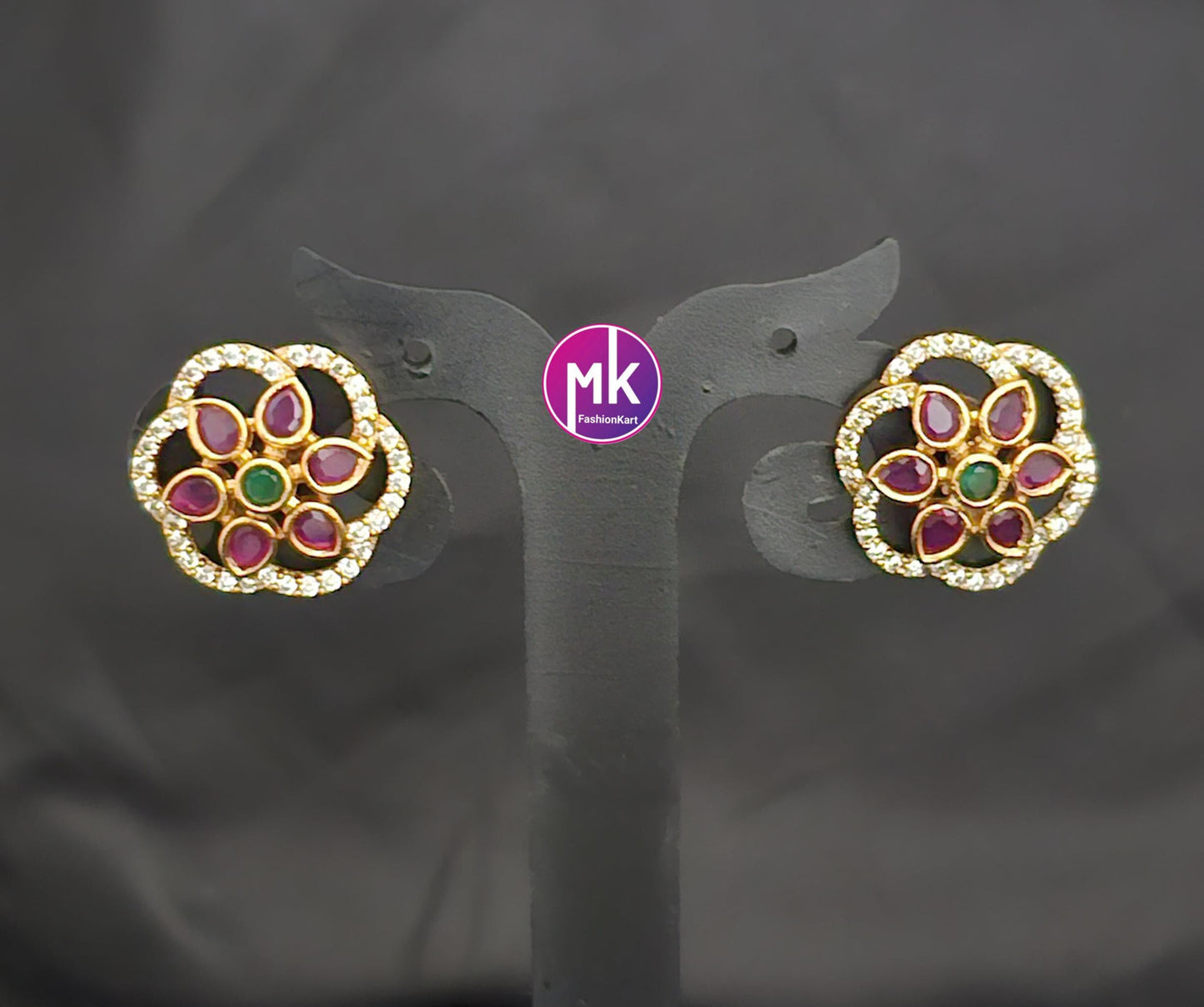 Gold finish Flower design Kemp and AD stones Earrings - Partywear Earrings - MK Fashionkart - Fashion Jewelry