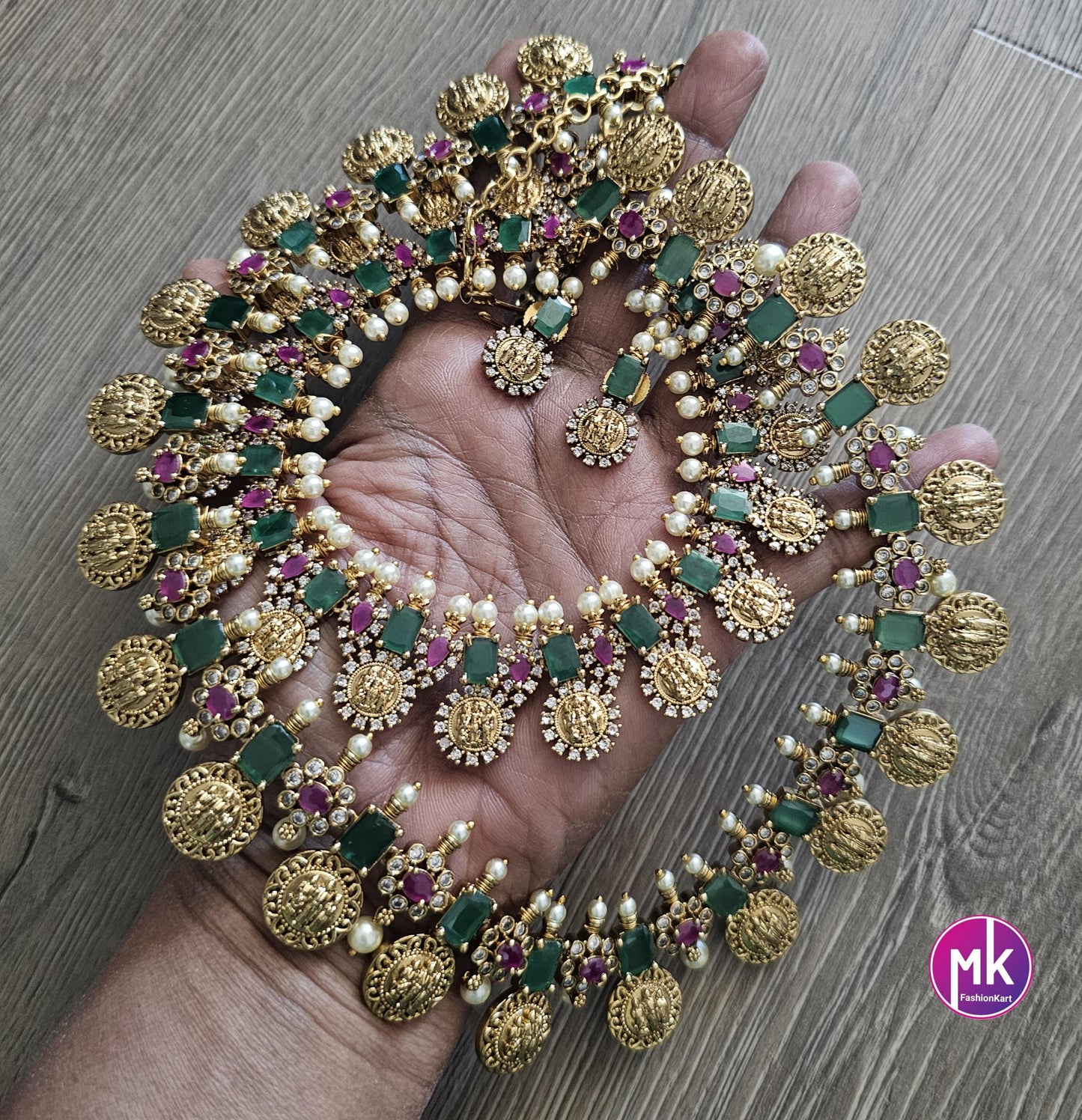 Ramparivar Kasu Premium quality Combo Multi-color AD stone matte gold finish Combo set - Gold Replica - Bridal Haram - MK Fashionkart