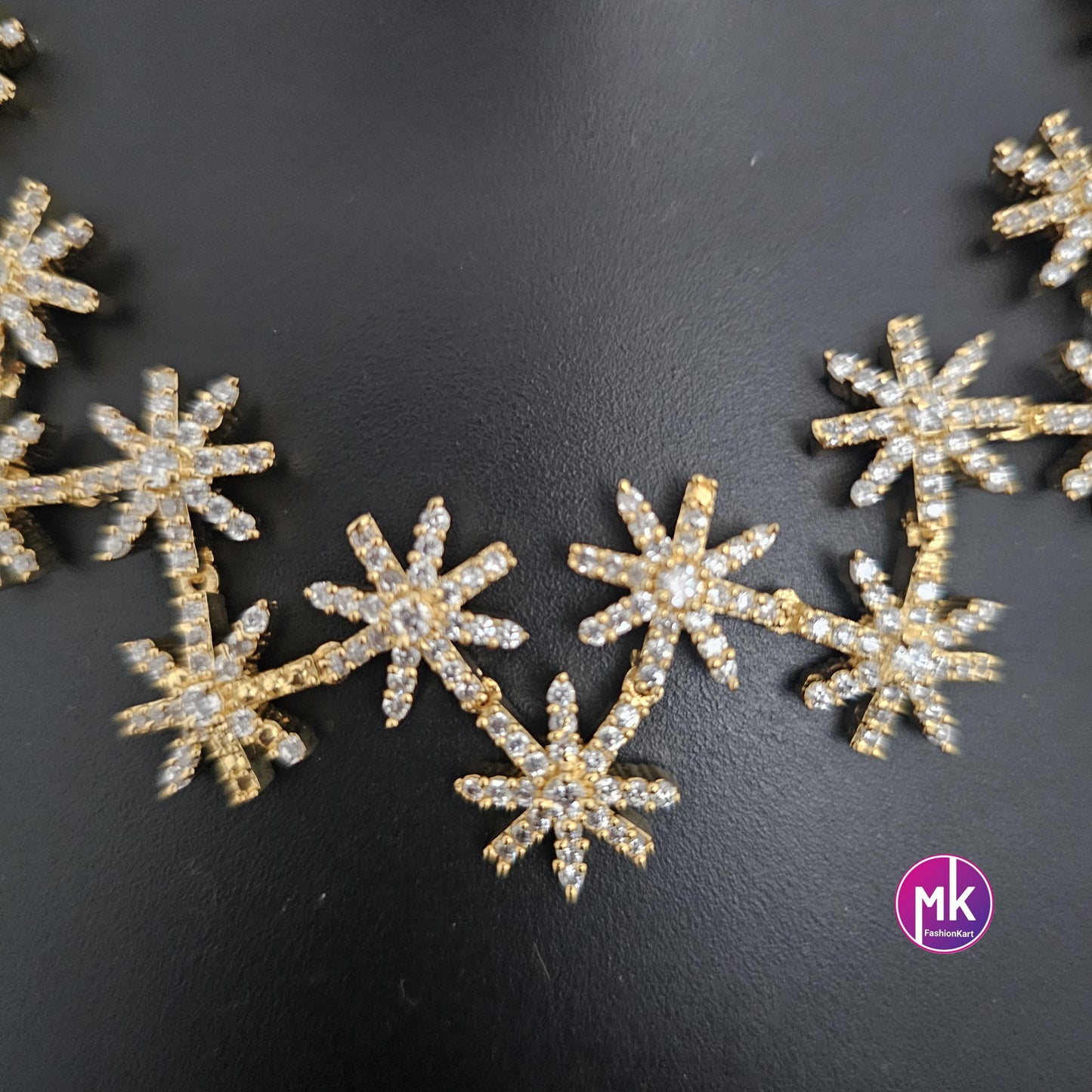 Premium star design Gold finish AD stone necklace with matching Earrings - Adult cum Teen Necklace - Mk Fashionkart