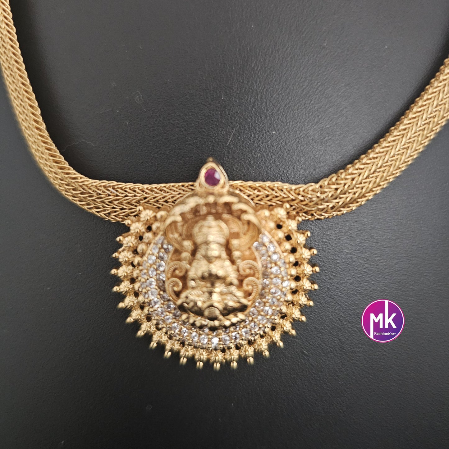 Lakshmi Premium quality AD stones pendent Necklace with matching Earrings - Adult cum Teen Necklace -Fashion Jewelry - MK Fashionkart