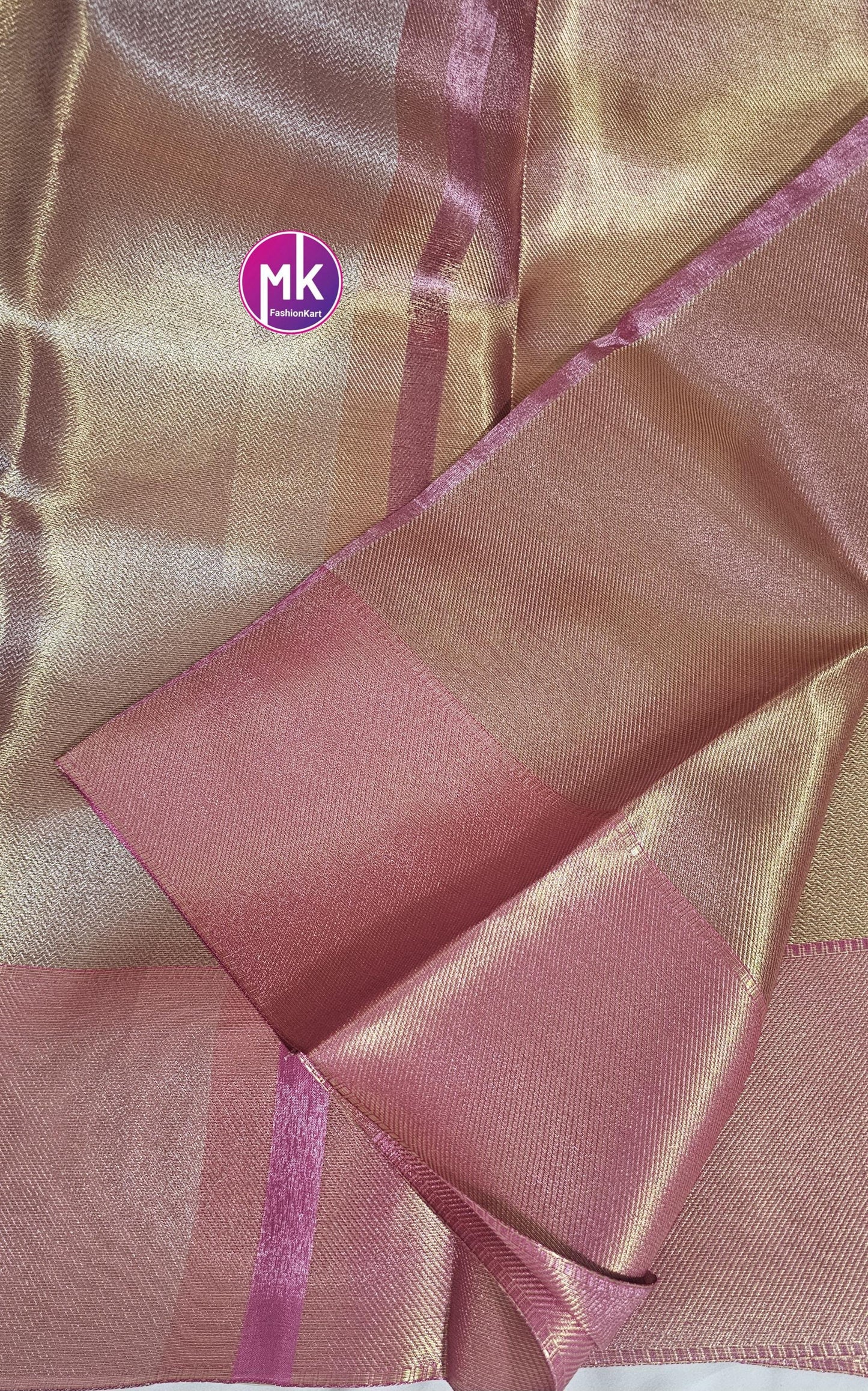 Celebrity Style (Jyothika Ma'am Inspired) Banarasi Fancy Tissue Soft Silk Saree w running blouse (unstitched) - Dual Shade Gold Pink Saree