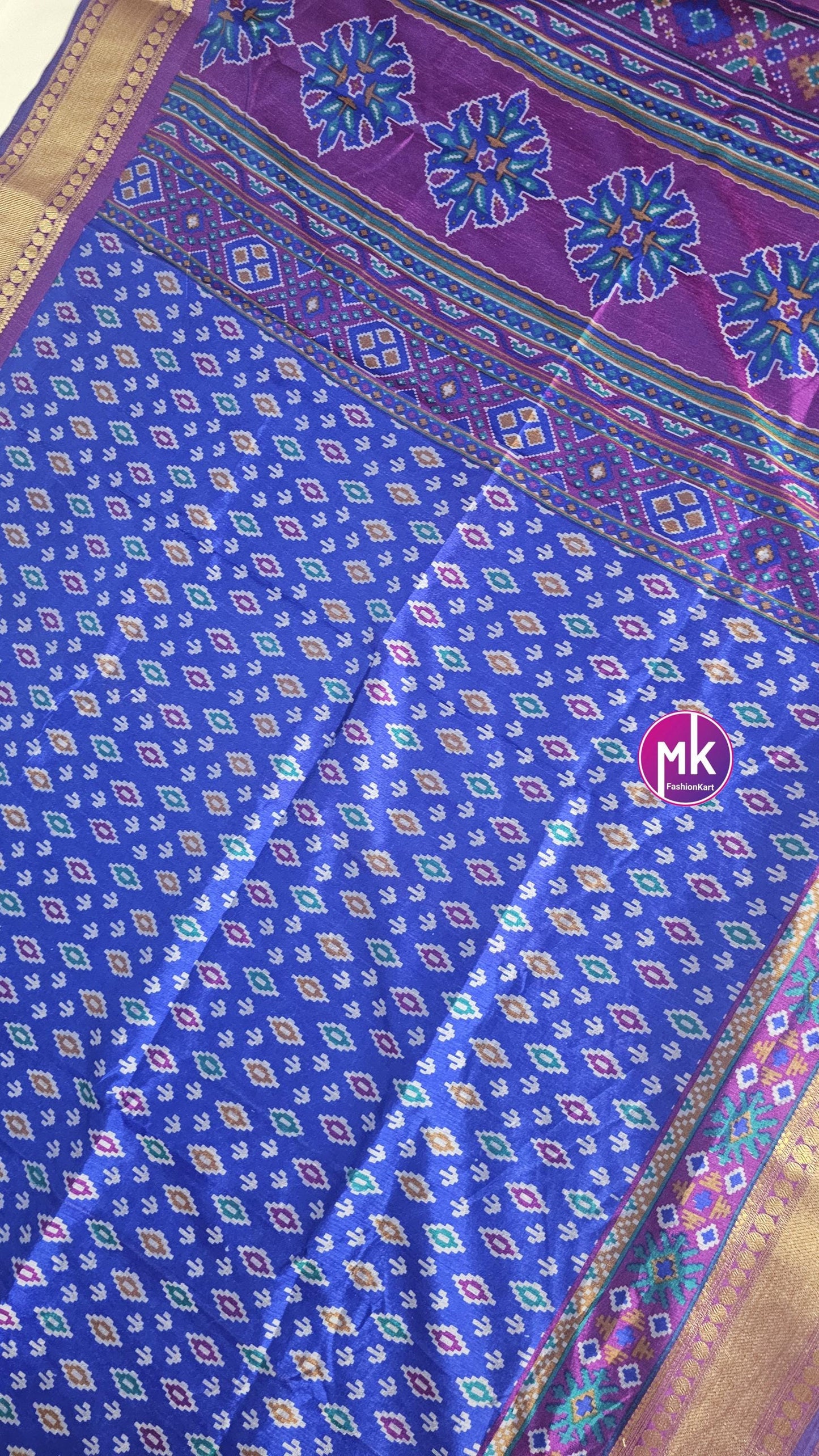 Semi Ikkath Silk Saree ikkath & pochampalli print - Rich pallu weaving border - Saree with running blouse (unstitched) - MK Fashionkart