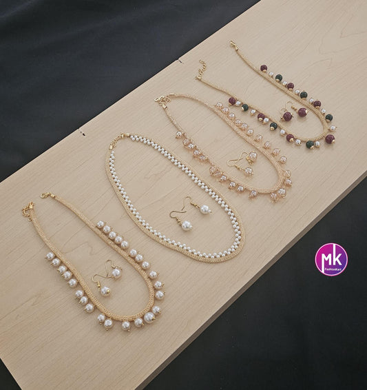 Beautiful pearl with stone chain and matching Earrings for Adult cum Kids Chain - Pearl chain - MK Fashionkart -Fashion Jewelry