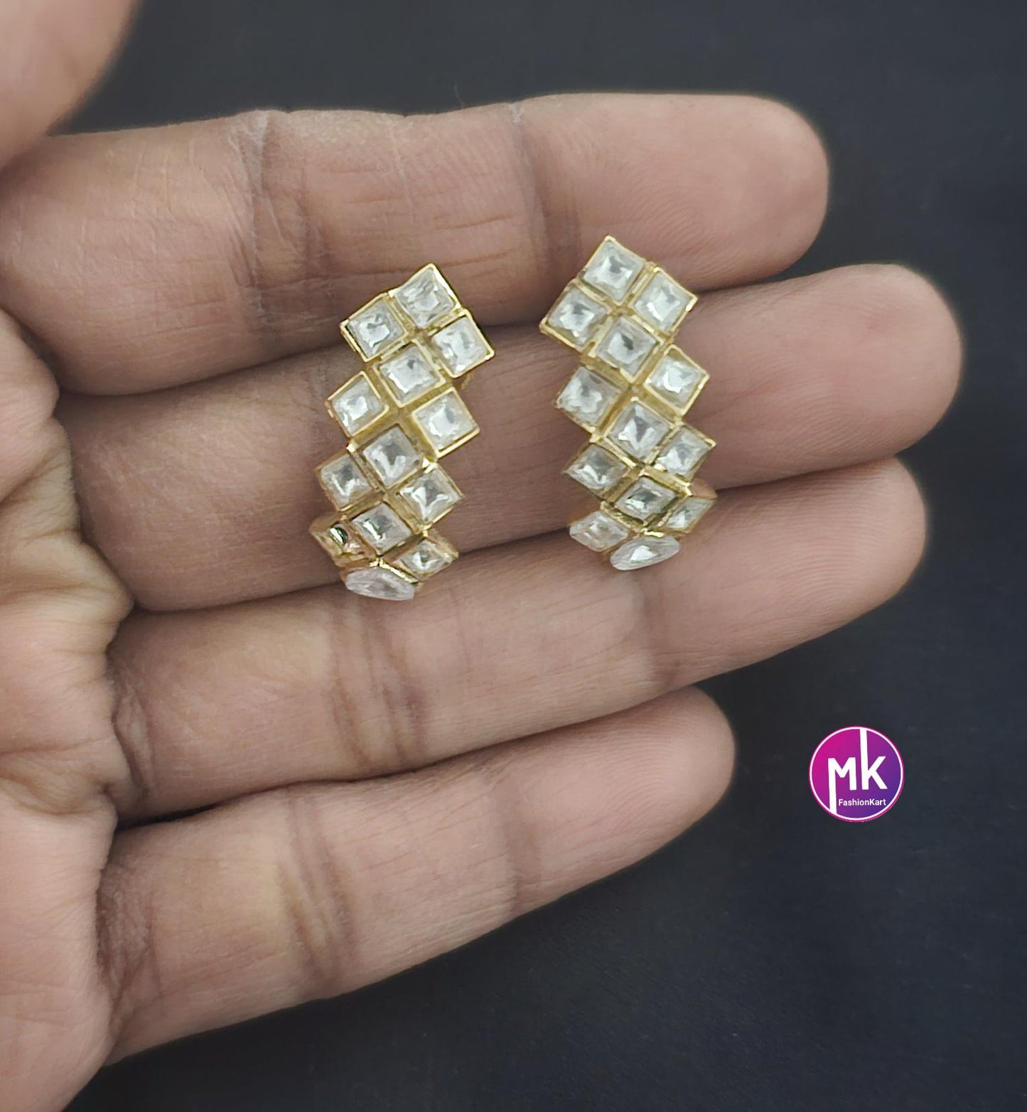 Celebrity style Moissanite stone Earrings - Sabyasachi type Earrings - Wedding Studs - Bridal Studs - Gold stone Studs - MK Fashionkart