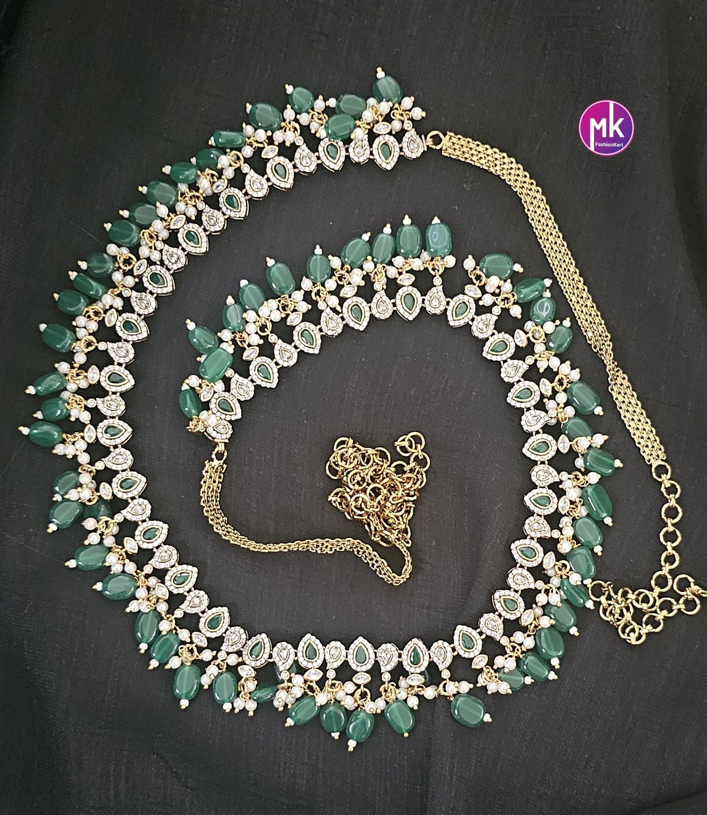 Celebrity style Bridal Victorian Emerald Combo set - Premium quality Victorian Polish Combo AD/CZ stone Combo set - MK Fashionkart