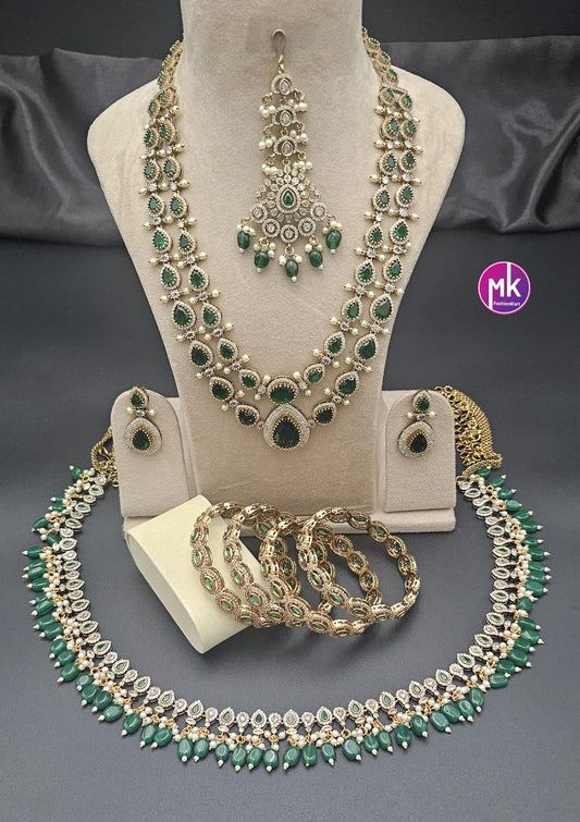 Celebrity style Bridal Victorian Emerald Combo set - Premium quality Victorian Polish Combo AD/CZ stone Combo set - MK Fashionkart