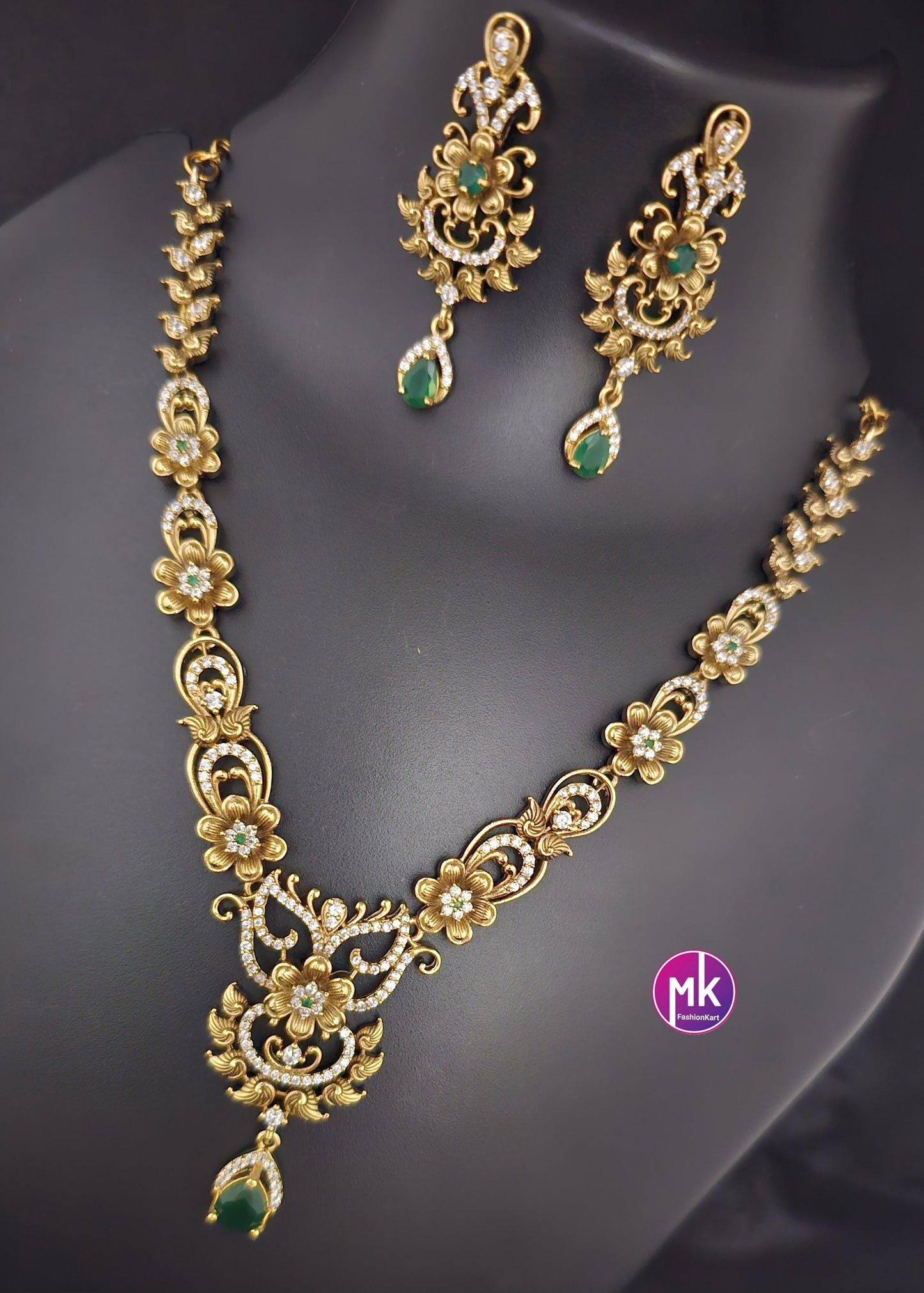Premium Quality CZ matte finish Necklace with Beautiful Earrings - Adult cum Teen Necklace - MK Fashionkart - Fashion Jewelry