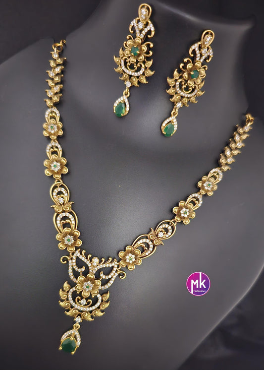 Premium Quality CZ matte finish Necklace with Beautiful Earrings - Adult cum Teen Necklace - MK Fashionkart - Fashion Jewelry