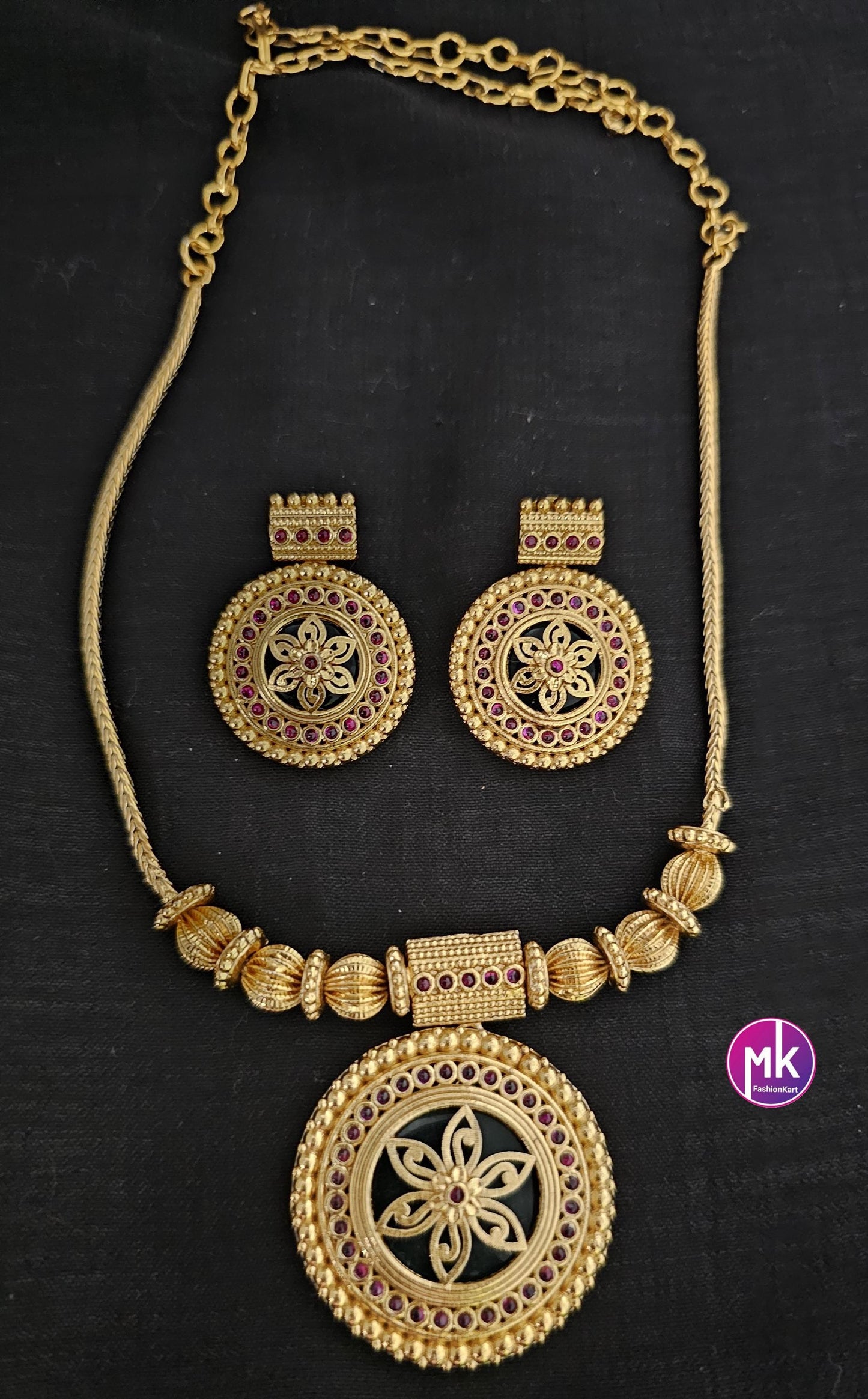 Flower Design premium quality matte finish necklace with matching big Earrings  - Fashion Jewelry - MK Fashionkart