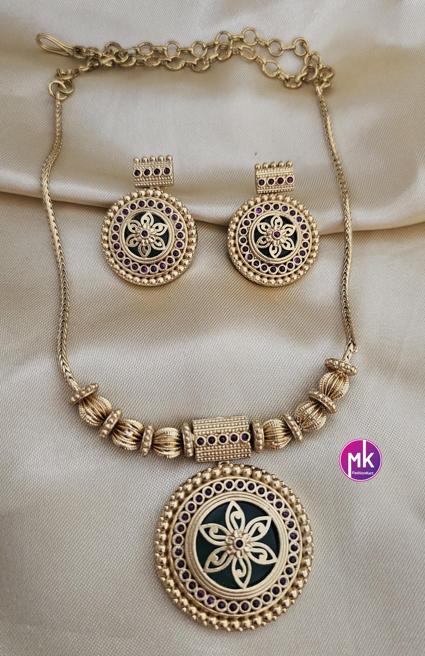 Flower Design premium quality matte finish necklace with matching big Earrings  - Fashion Jewelry - MK Fashionkart