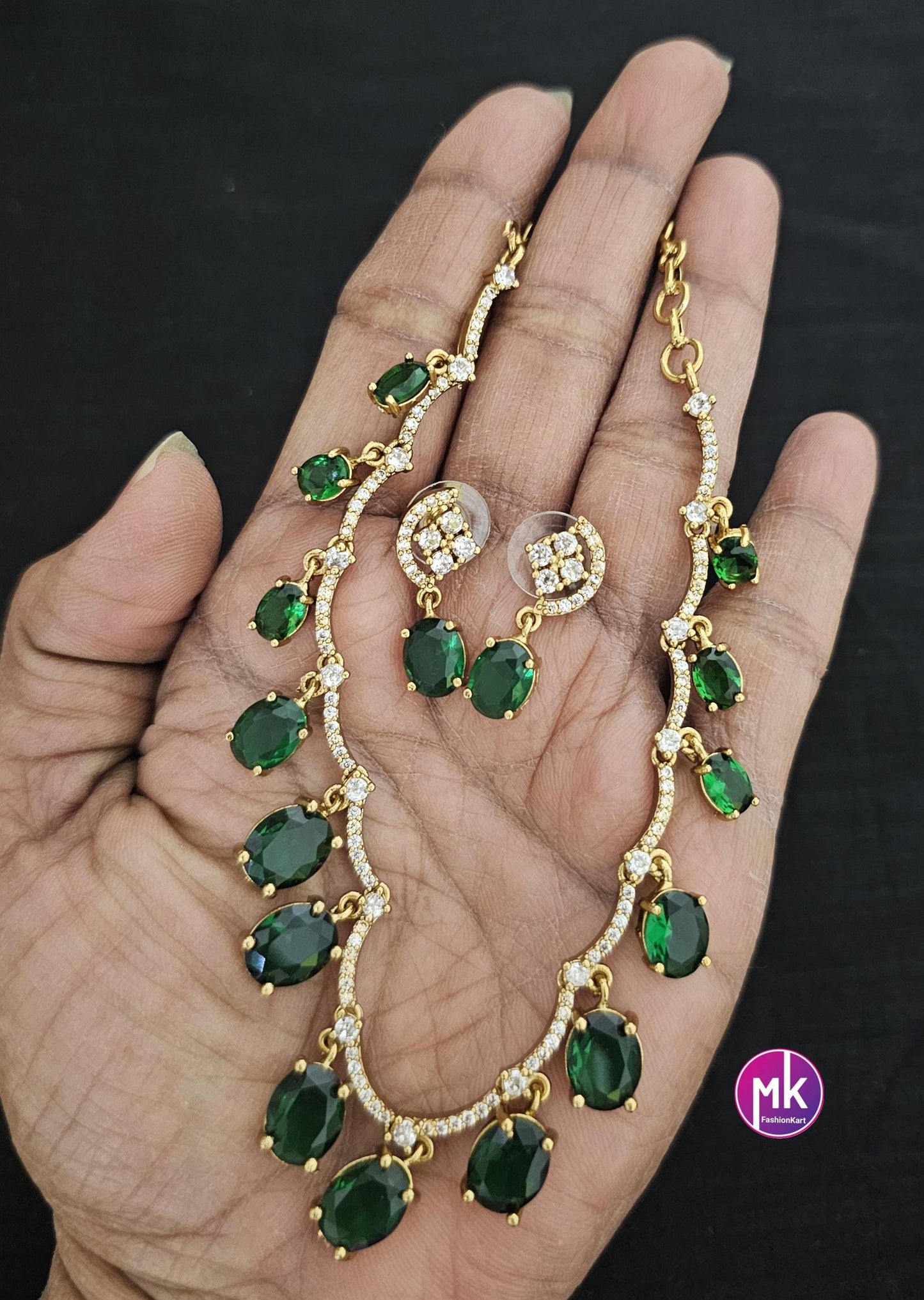 Elegant style beautiful celebrity style AD and CZ stone necklace with matching Earrings - Adult cum Teen Necklace - MK Fashionkart