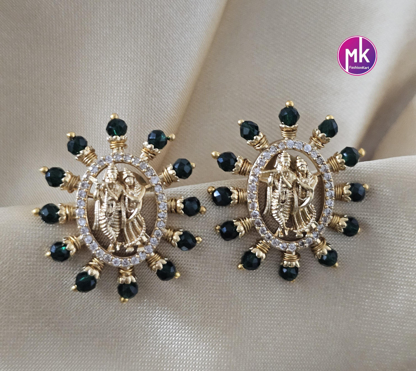 Radha Krishna Gold finish AD stone Earrings with Crystals - Partywear Earrings - MK Fashionkart - Fashion Jewelry