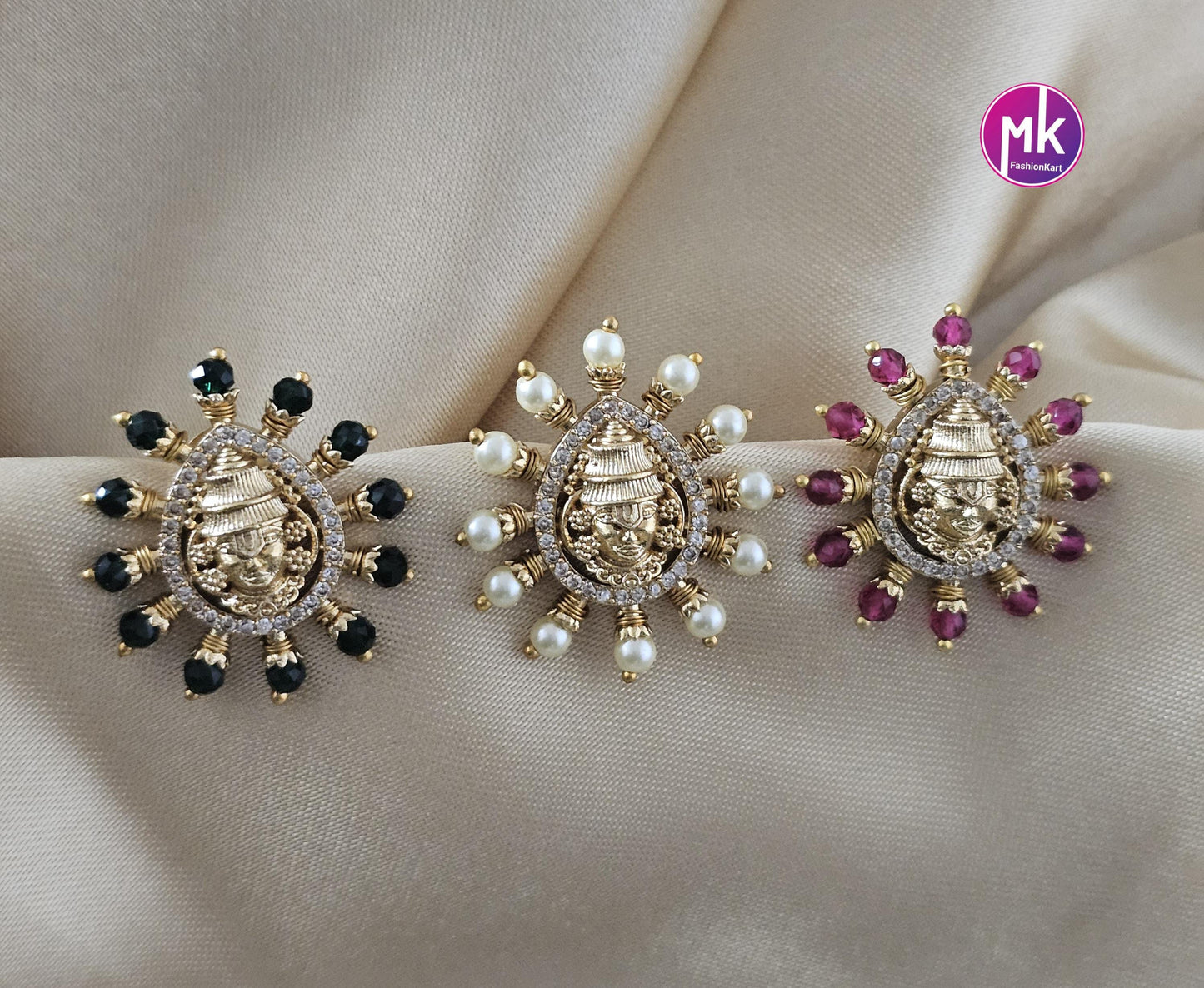 God Tirupathi Gold finish AD stone Earrings with Pearls, Crystals - Partywear Earrings - MK Fashionkart - Fashion Jewelry