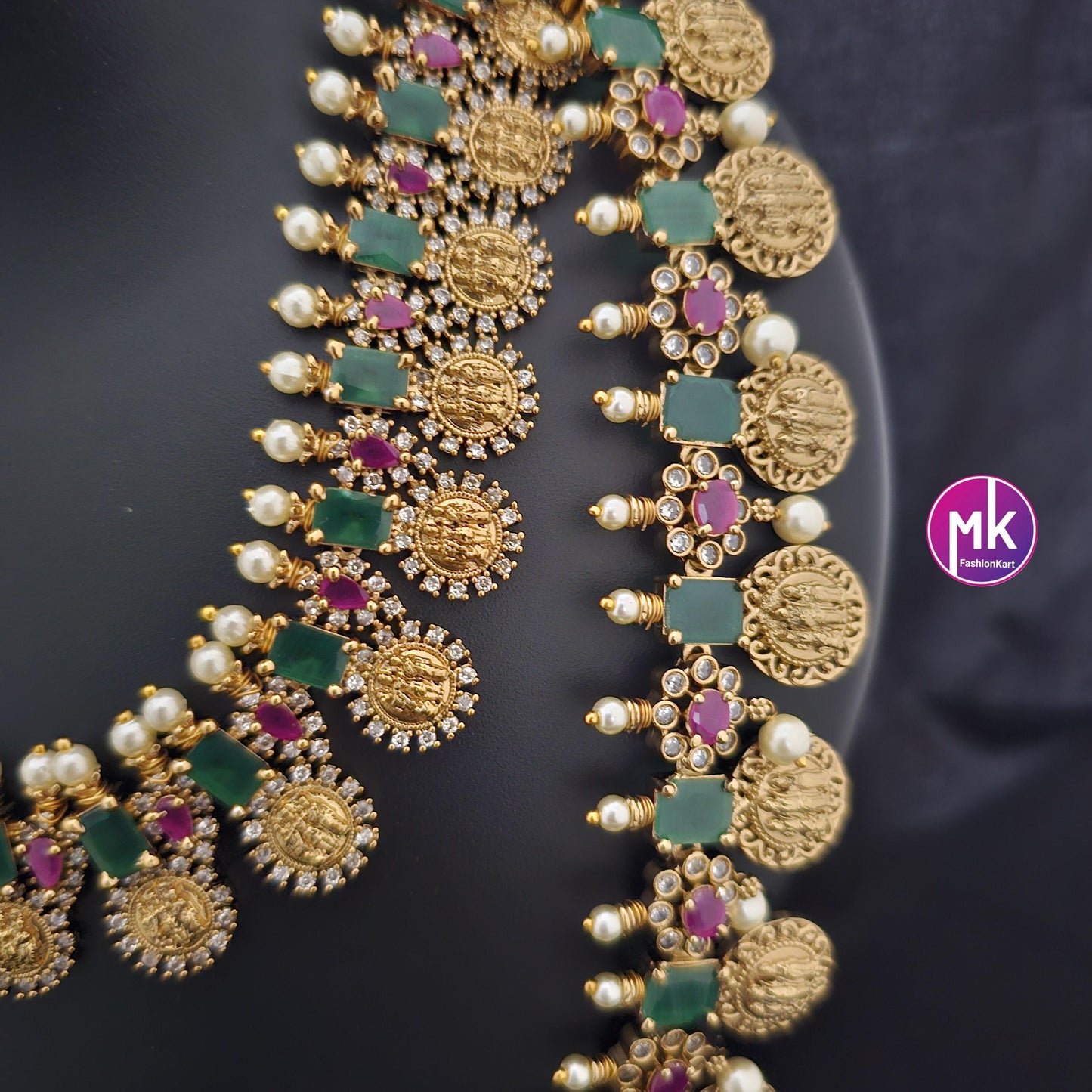 Ramparivar Kasu Premium quality Combo Multi-color AD stone matte gold finish Combo set - Gold Replica - Bridal Haram - MK Fashionkart