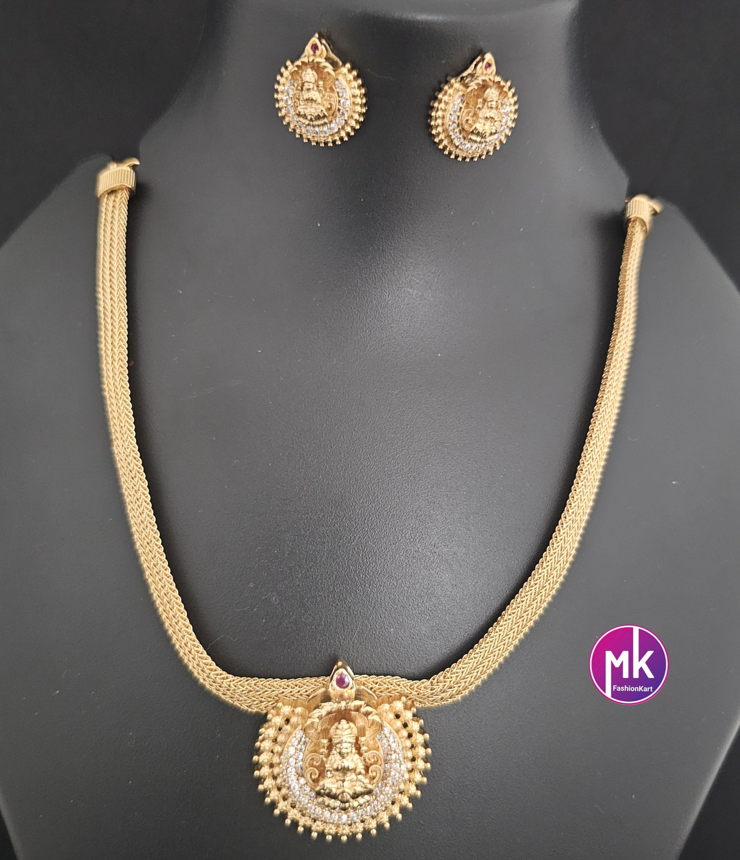 Lakshmi Premium quality AD stones pendent Necklace with matching Earrings - Adult cum Teen Necklace -Fashion Jewelry - MK Fashionkart