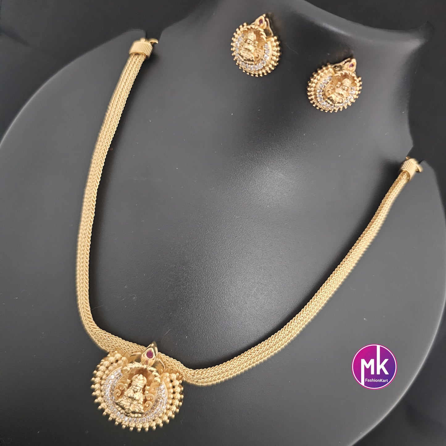 Lakshmi Premium quality AD stones pendent Necklace with matching Earrings - Adult cum Teen Necklace -Fashion Jewelry - MK Fashionkart