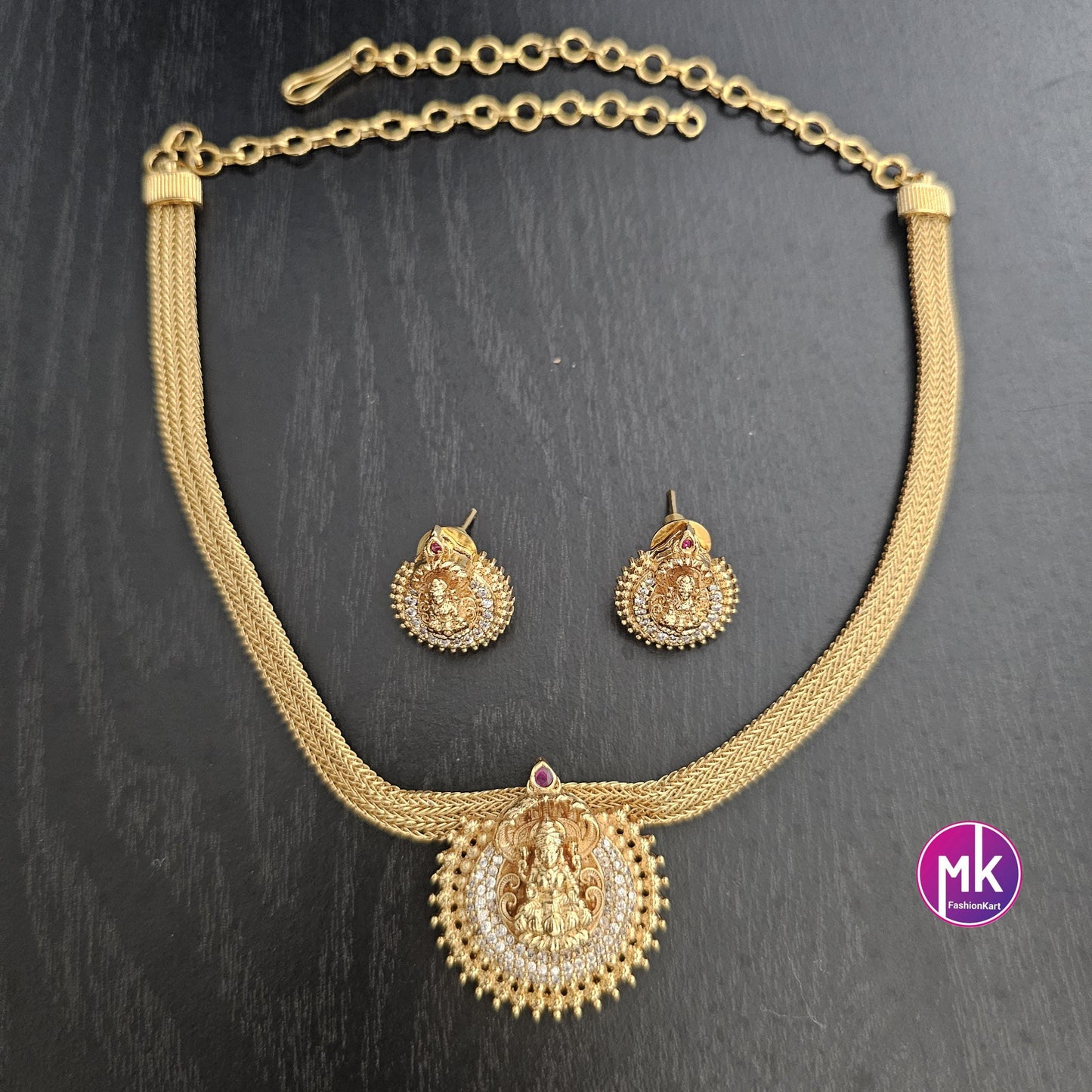 Lakshmi Premium quality AD stones pendent Necklace with matching Earrings - Adult cum Teen Necklace -Fashion Jewelry - MK Fashionkart