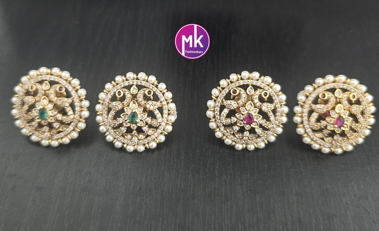 Peacock Design Gold finish AD stone Earrings with Pearls - Partywear Earrings - MK Fashionkart - Fashion Jewelry