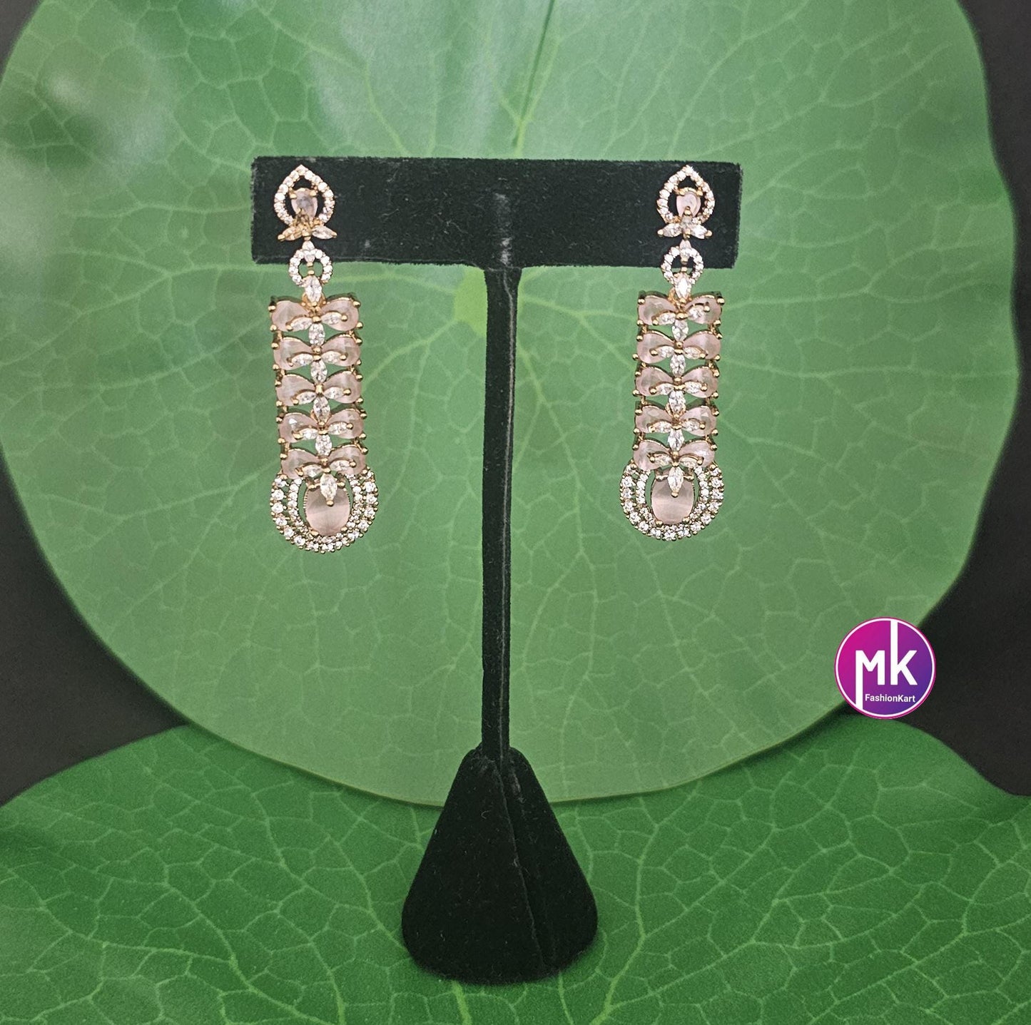 Latest trend Flower Design Gold finish CZ/AD stone Earrings Long Earrings - Partywear Earrings - MK Fashionkart - Fashion Jewelry