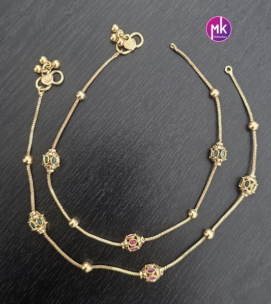 Gold Finish Multi-color AD stone Anklet/Leg chain/kolusu - MK Fashionkart - Indian Fashion Jewelry