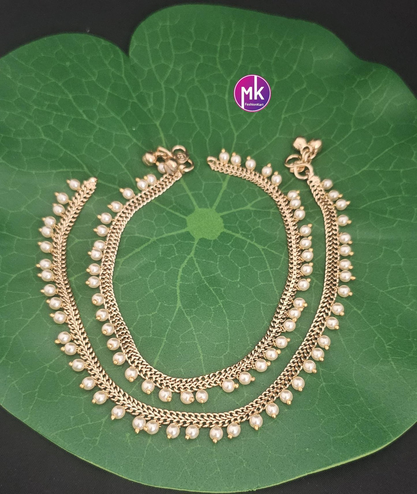 Gold finish Premium Quality Pearl hanging Anklet/Leg chain/kolusu - MK Fashionkart - Indian Fashion Jewelry