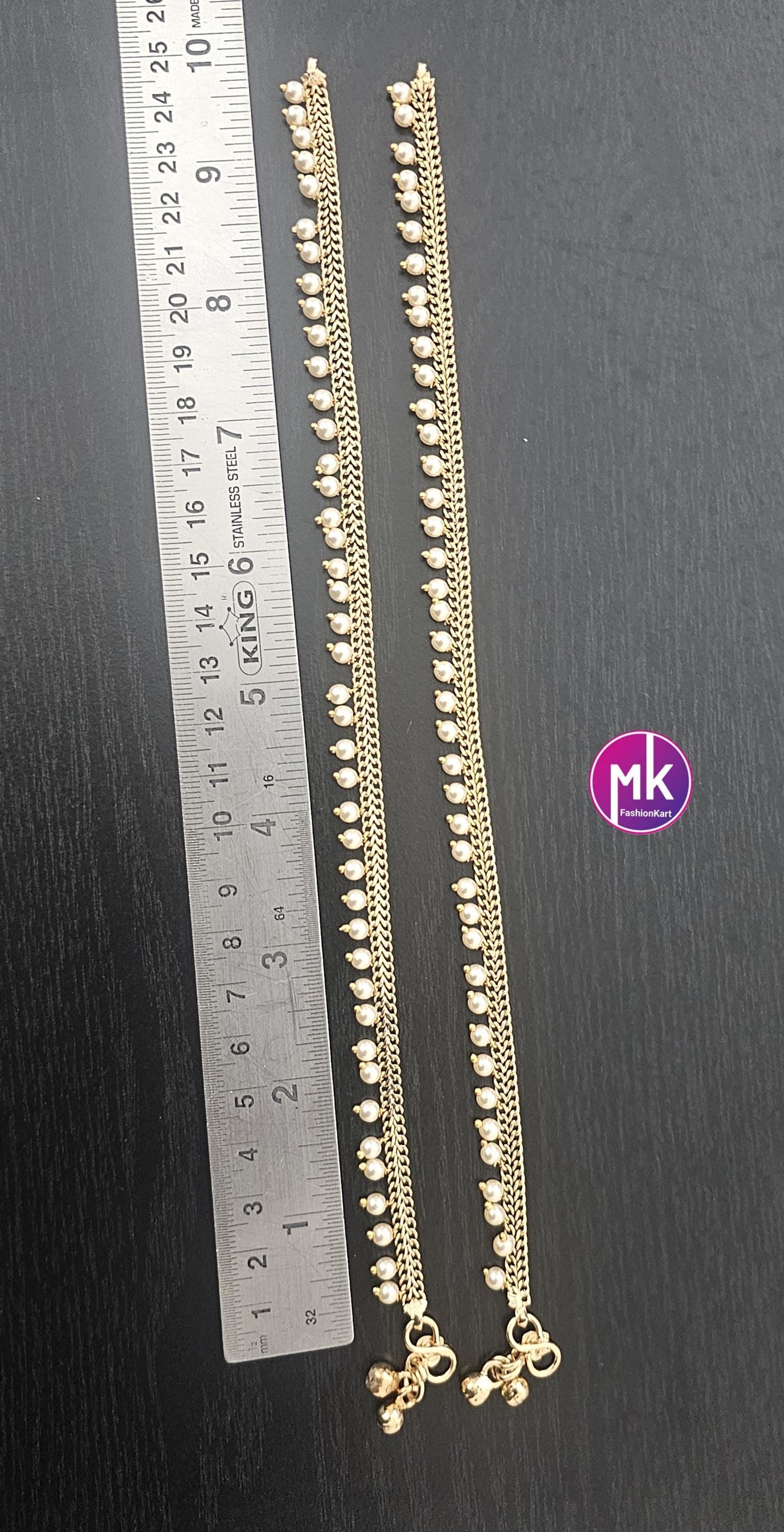 Gold finish Premium Quality Pearl hanging Anklet/Leg chain/kolusu - MK Fashionkart - Indian Fashion Jewelry