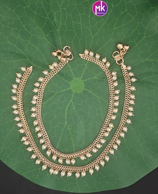 Gold finish Premium Quality Pearl hanging Anklet/Leg chain/kolusu - MK Fashionkart - Indian Fashion Jewelry