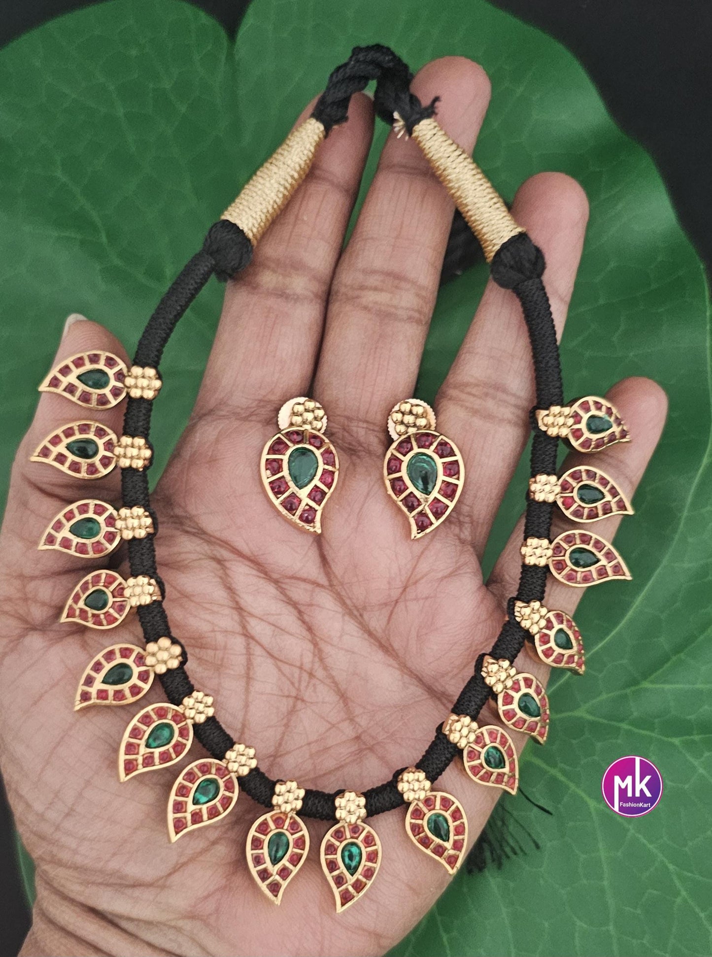 Premium quality Mango Design AD Stone Thread Necklace cum Choker with matching Earrings - Fashion Jewelry - MK Fashionkart