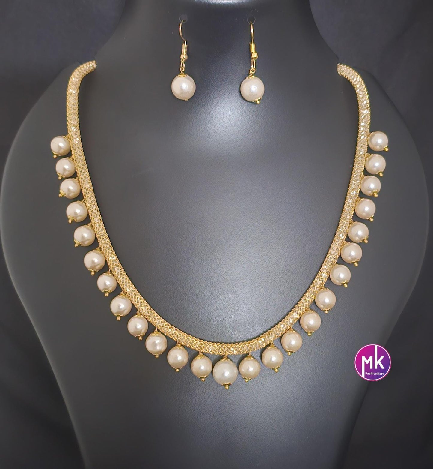 Beautiful pearl with stone chain and matching Earrings for Adult cum Kids Chain - Pearl chain - MK Fashionkart -Fashion Jewelry