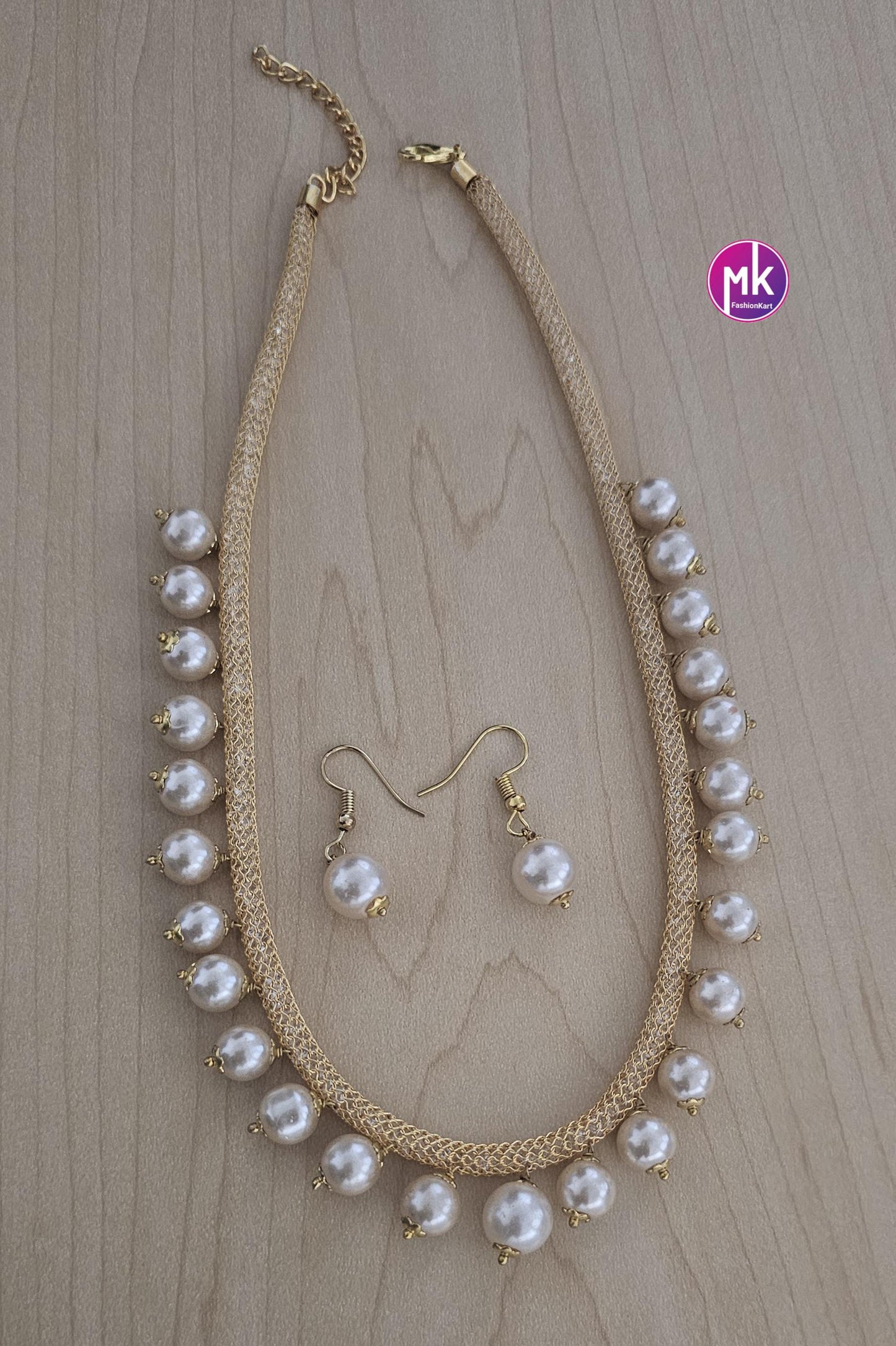 Beautiful pearl with stone chain and matching Earrings for Adult cum Kids Chain - Pearl chain - MK Fashionkart -Fashion Jewelry