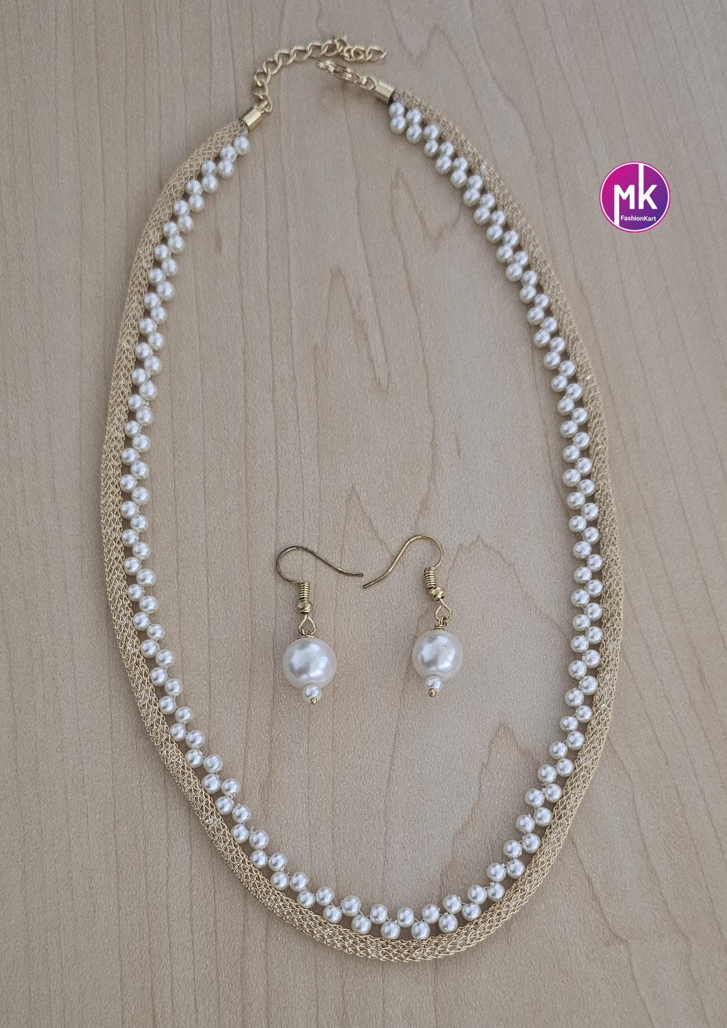 Beautiful pearl with stone chain and matching Earrings for Adult cum Kids Chain - Pearl chain - MK Fashionkart -Fashion Jewelry