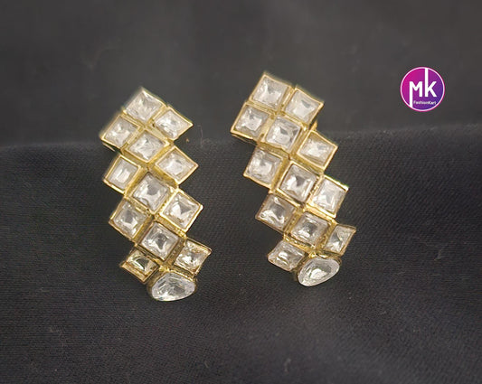Celebrity style Moissanite stone Earrings - Sabyasachi type Earrings - Wedding Studs - Bridal Studs - Gold stone Studs - MK Fashionkart