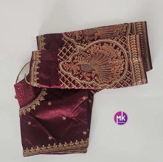 Readymade Saree Blouse - Soft Silk with Peacock and Floral Embroidery work Vibrant color Blouses - Size 38" - MK Fashionkart