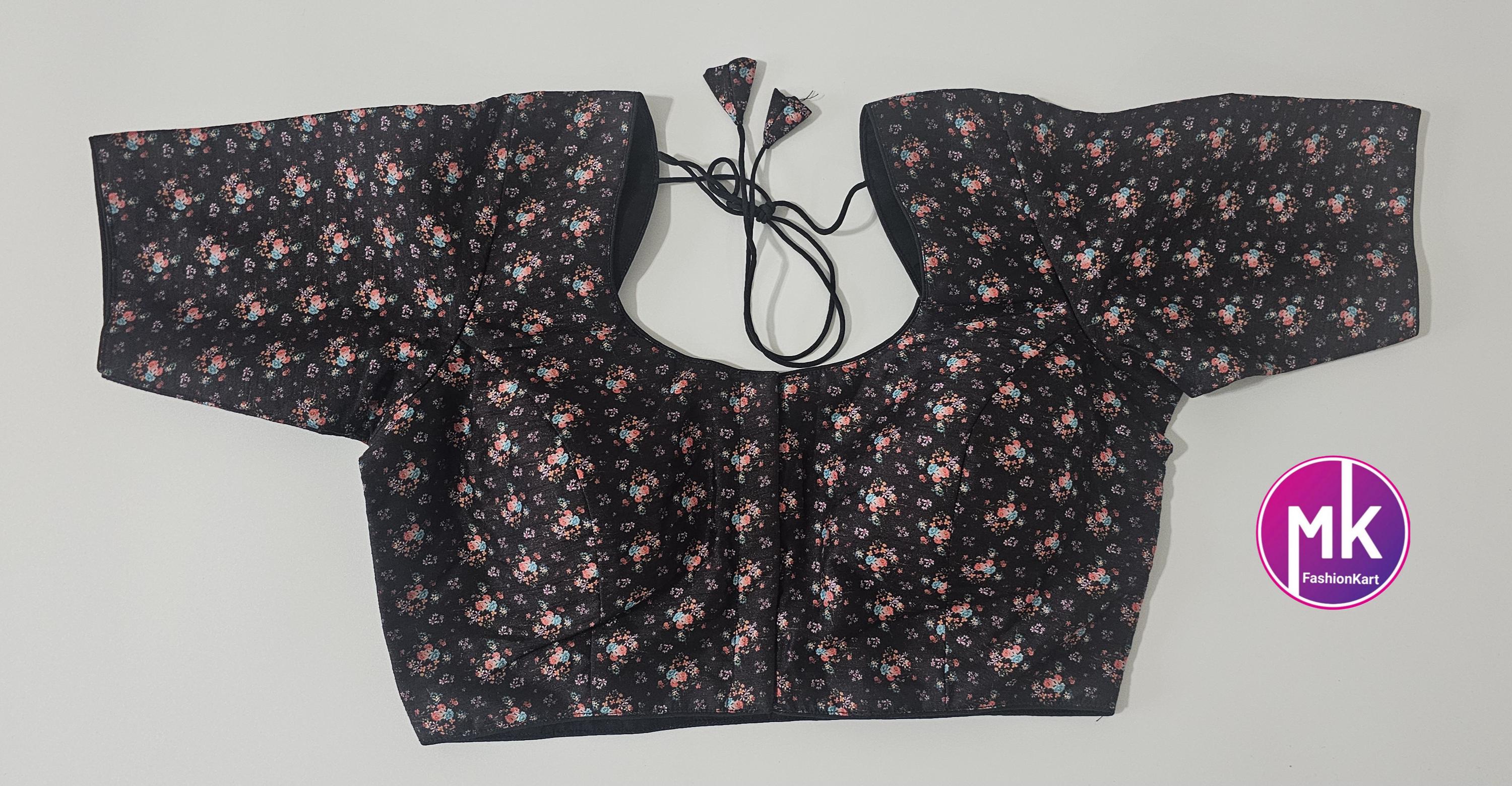Readymade Saree Blouse - Silk base Floral design Blouses with princess cut for Saree/Lehenga - Blouse size 36 - MK Fashionkart