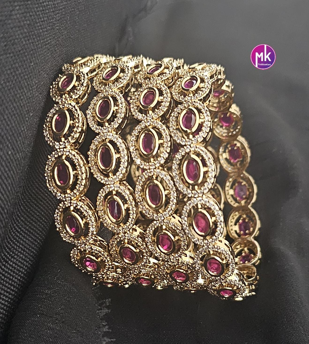 Celebrity style Bridal Victorian Ruby Combo set - Premium quality Victorian Polish Combo AD/CZ stone Bridal Combo set - MK Fashionkart