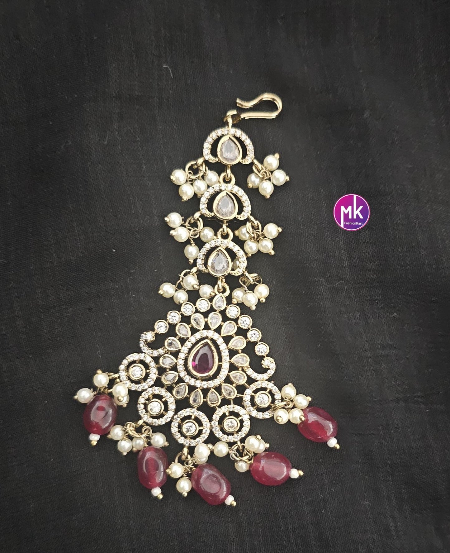 Celebrity style Bridal Victorian Ruby Combo set - Premium quality Victorian Polish Combo AD/CZ stone Bridal Combo set - MK Fashionkart