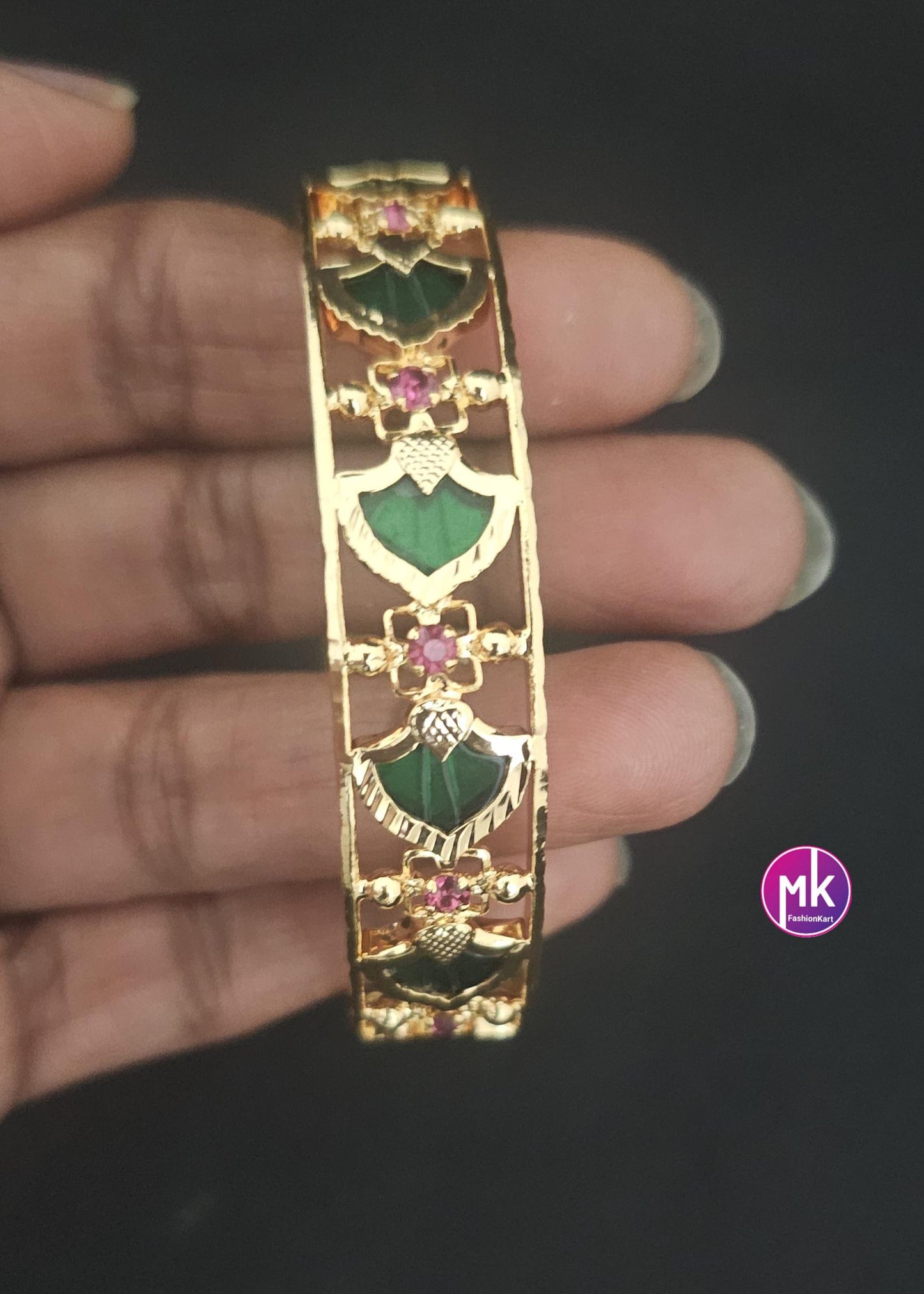 Premium Gold finish Palakka Green Traditional kerala Bangle - One Bangle Per Order - Size 2.4, 2.6, 2.8 - Fashion Jewelry - MK Fashionkart