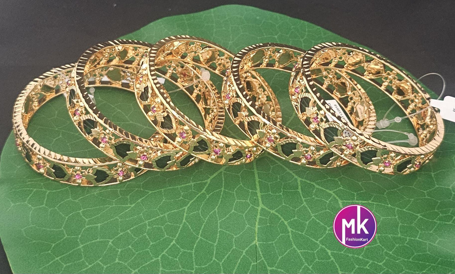 Premium Gold finish Palakka Green Traditional kerala Bangle - One Bangle Per Order - Size 2.4, 2.6, 2.8 - Fashion Jewelry - MK Fashionkart