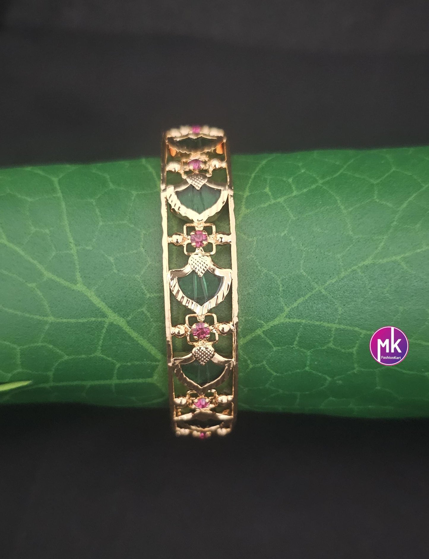 Premium Gold finish Palakka Green Traditional kerala Bangle - One Bangle Per Order - Size 2.4, 2.6, 2.8 - Fashion Jewelry - MK Fashionkart