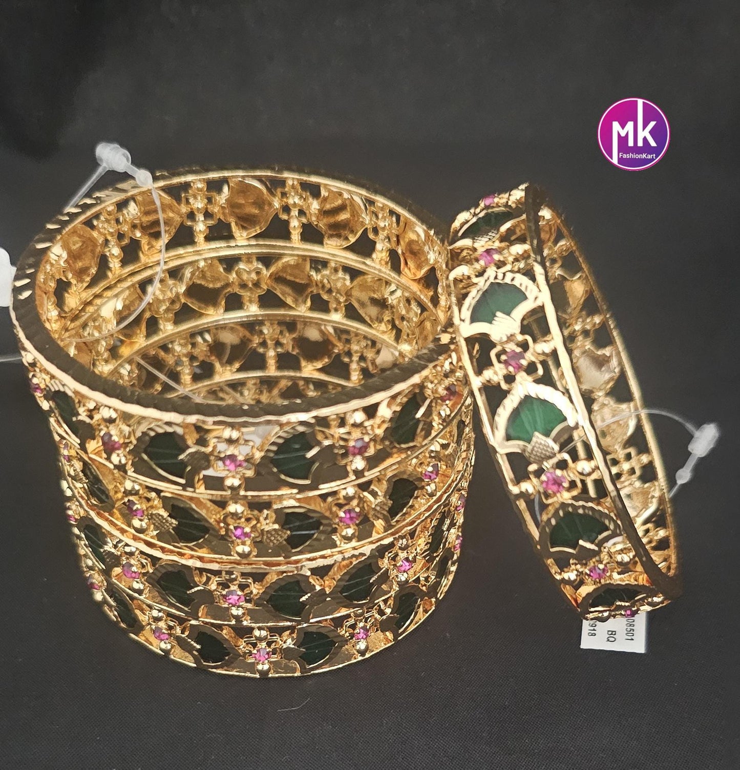 Premium Gold finish Palakka Green Traditional kerala Bangle - One Bangle Per Order - Size 2.4, 2.6, 2.8 - Fashion Jewelry - MK Fashionkart