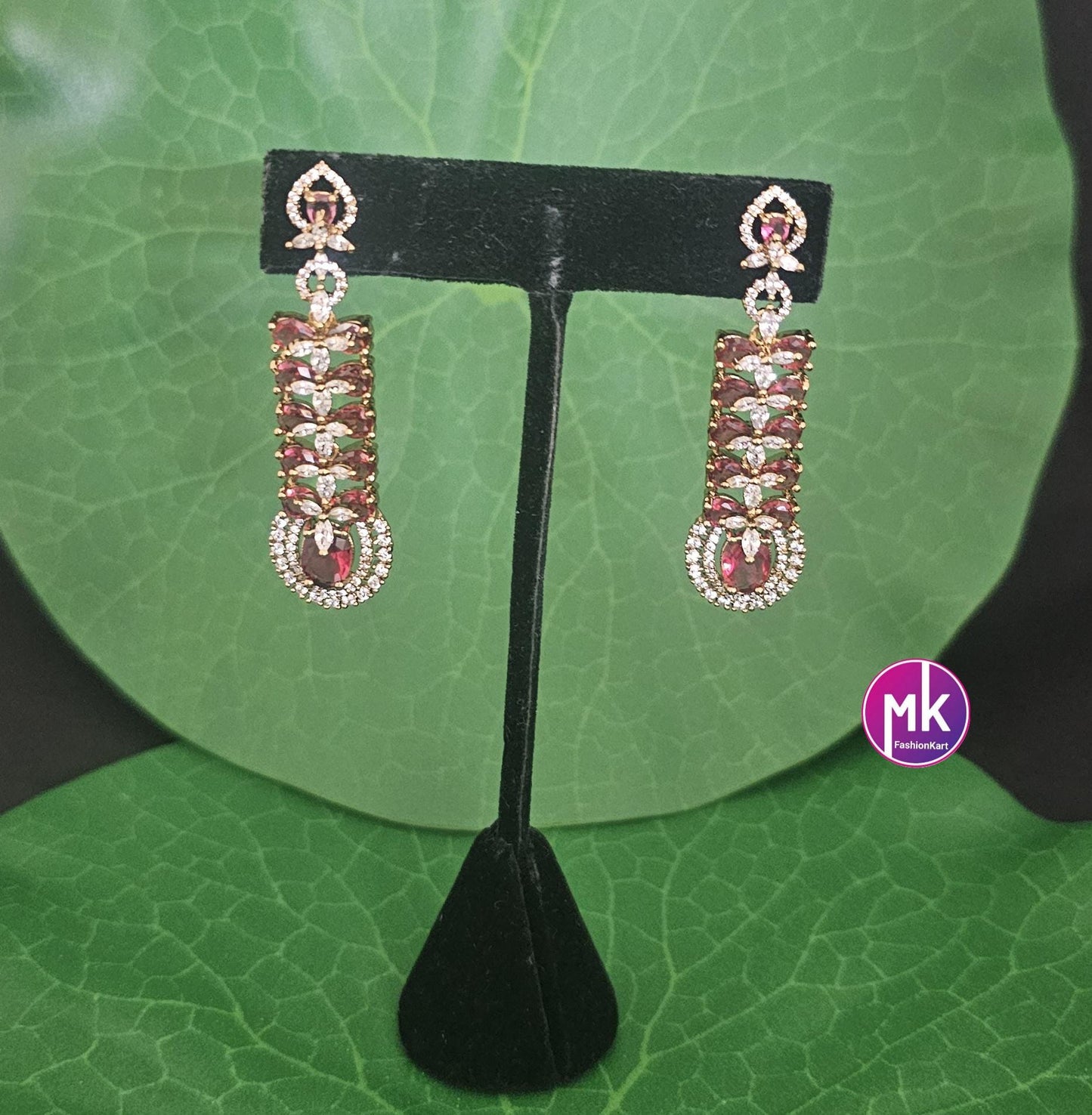 Latest trend Flower Design Gold finish CZ/AD stone Earrings Long Earrings - Partywear Earrings - MK Fashionkart - Fashion Jewelry