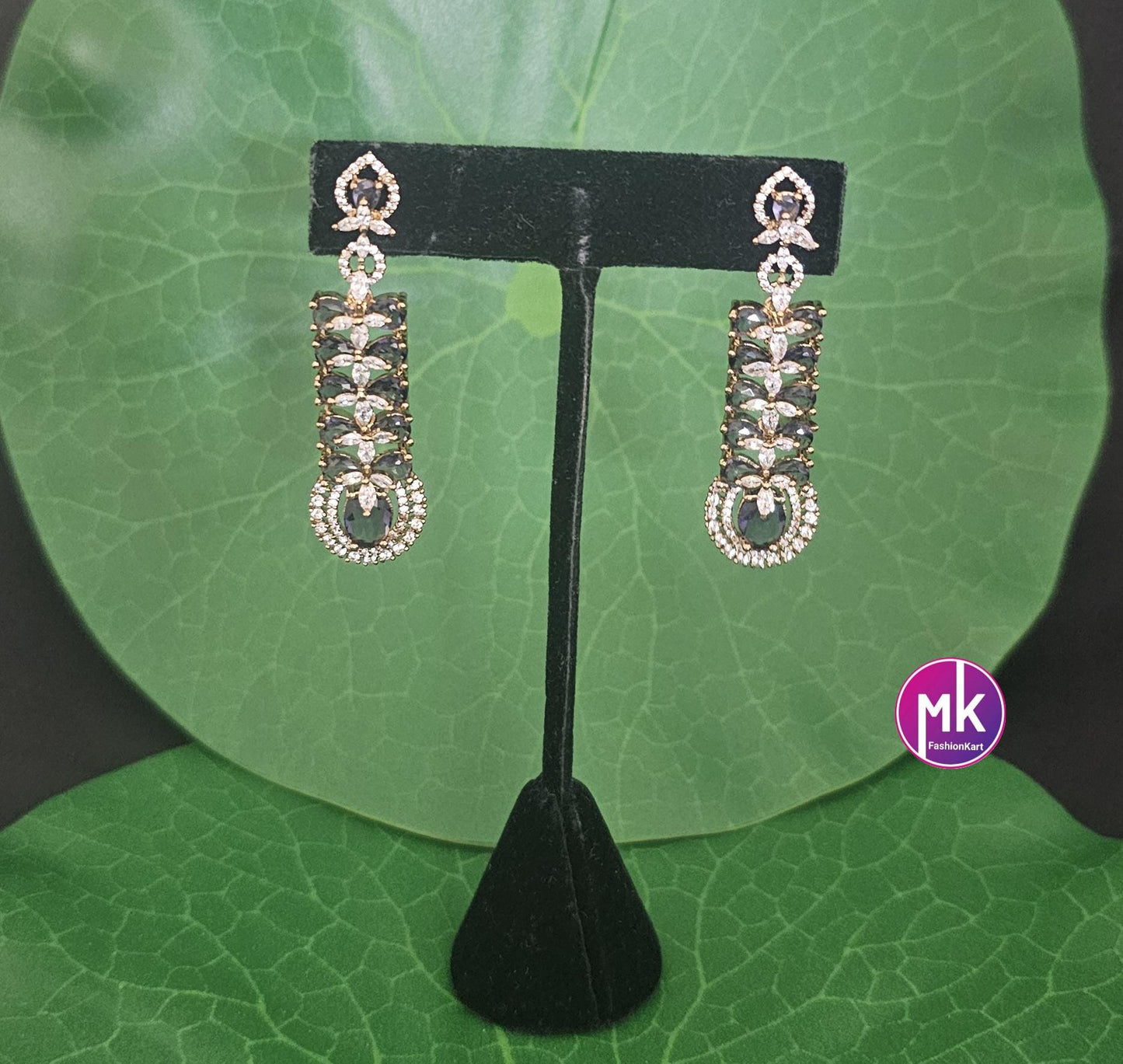 Latest trend Flower Design Gold finish CZ/AD stone Earrings Long Earrings - Partywear Earrings - MK Fashionkart - Fashion Jewelry