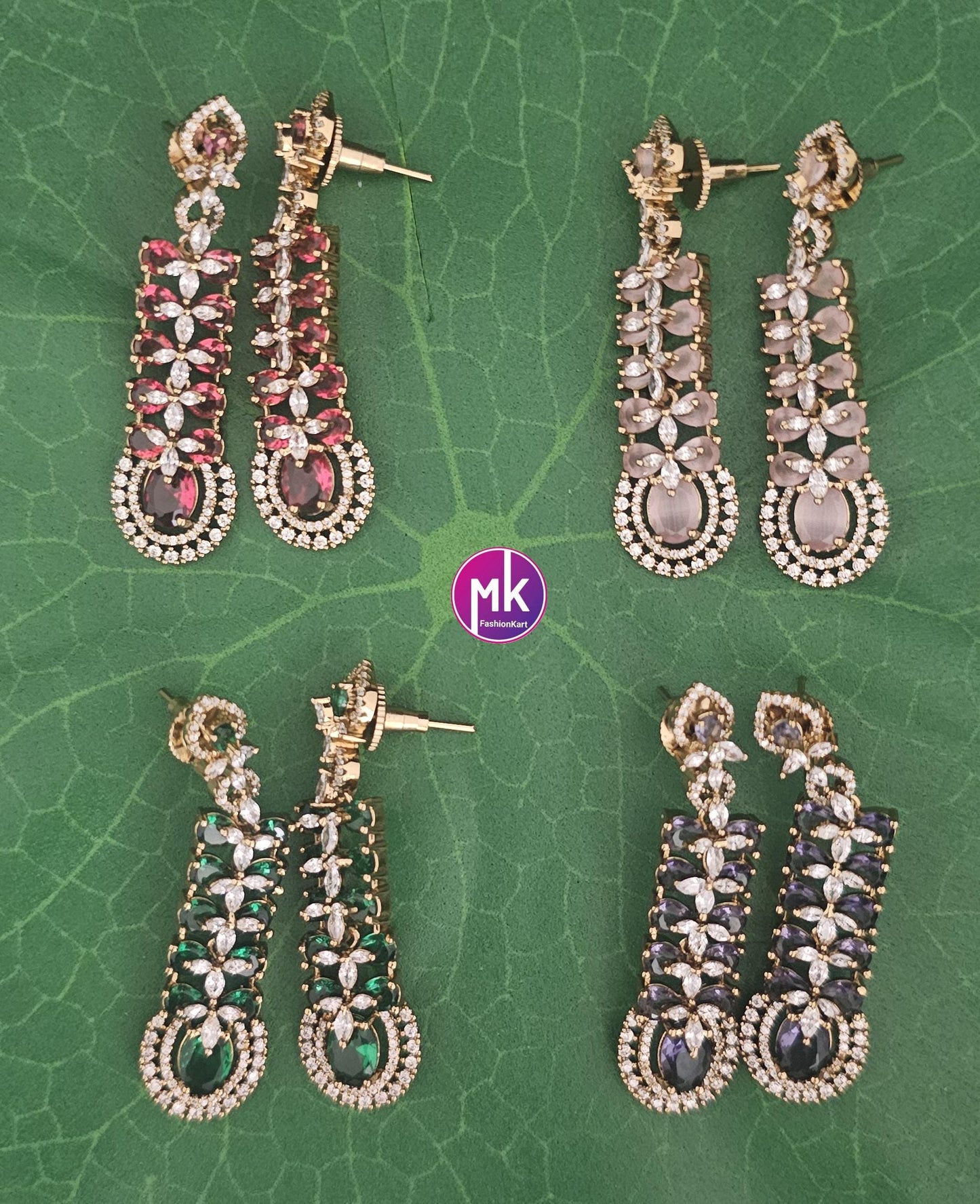 Latest trend Flower Design Gold finish CZ/AD stone Earrings Long Earrings - Partywear Earrings - MK Fashionkart - Fashion Jewelry