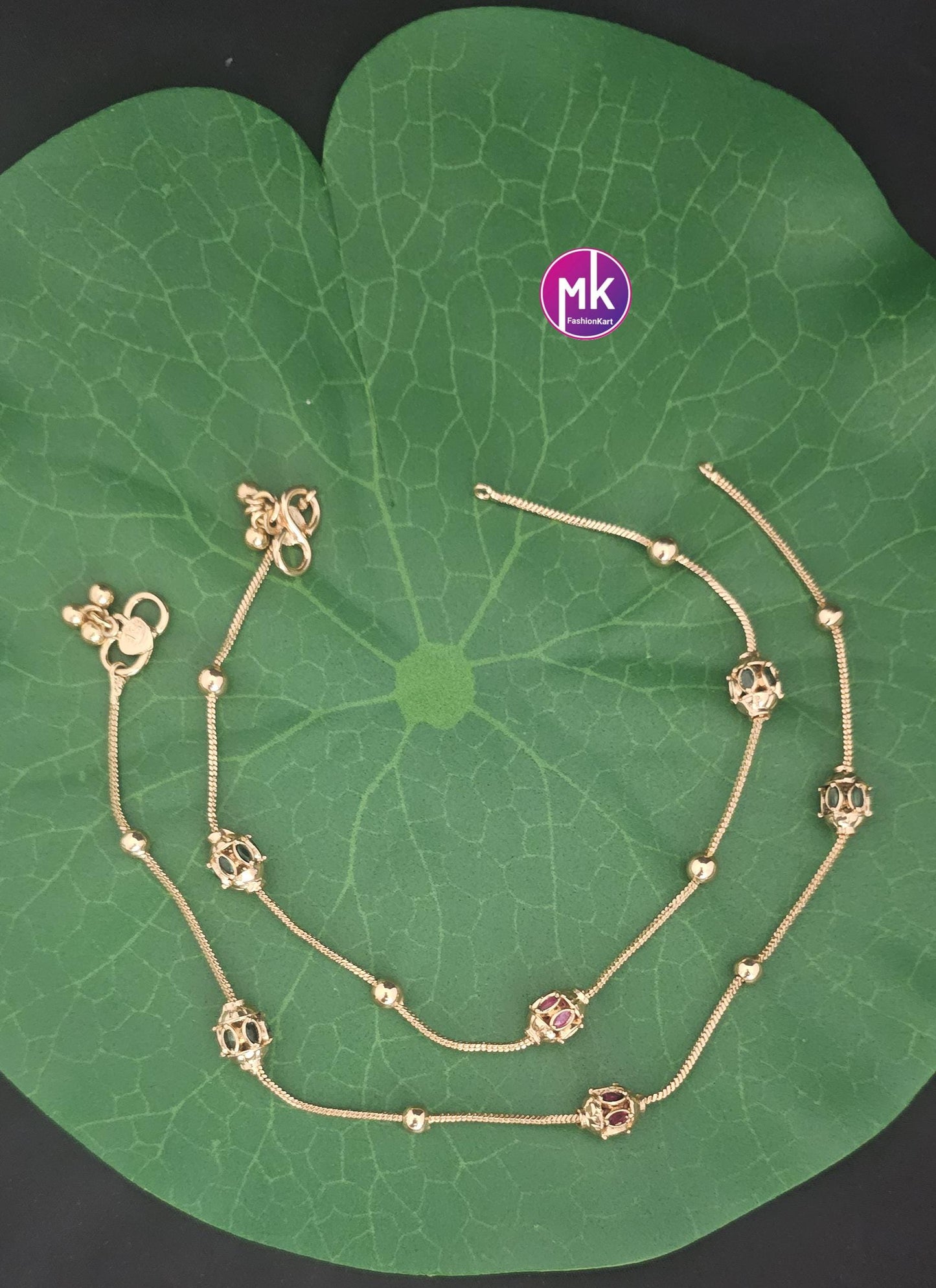 Gold Finish Multi-color AD stone Anklet/Leg chain/kolusu - MK Fashionkart - Indian Fashion Jewelry